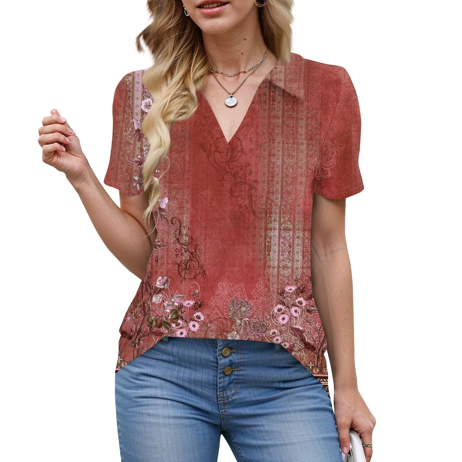 

Женские рубашки, летние деловые повседневные рабочие топы с коротким рукавом, застегивающиеся на пуговицы, воротник, V-образный вырез, блузка, футболка XXL винный