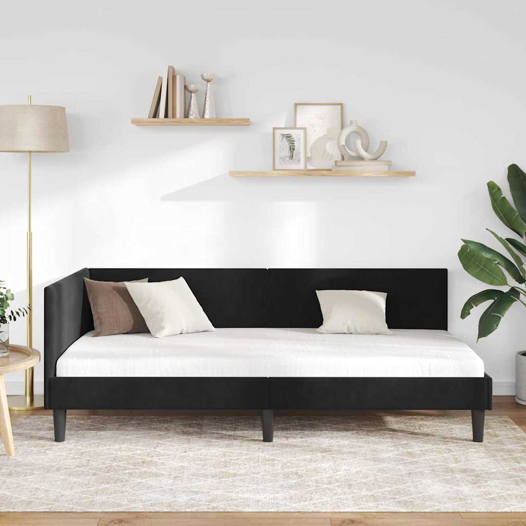 Corner Bed Frame with Headboard Black 80 cm x 200 cm Velvet