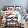 Cute Christmas Puppy with Flowers Bedding Duvet Cover Set Duvet Cover Pillowcases  (1*Duvet Cover 2*Pillowcases, Without Duvet Insert)