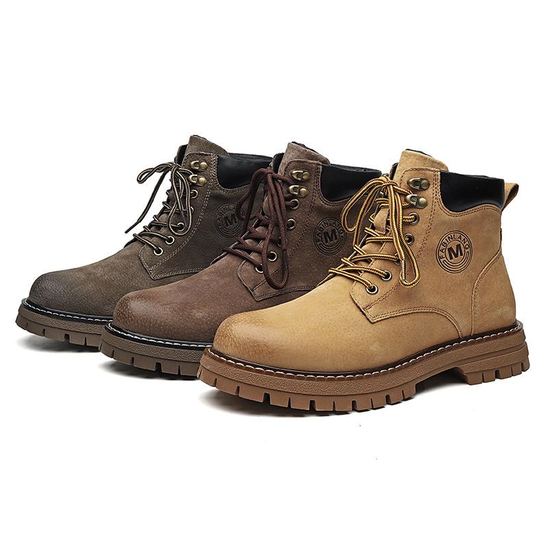 Martin Boots Men's Mid-top Leather Shoes British Style Short Boots Autumn Retro Tooling Mountaineering Boots Men's Outdoor 6000-A