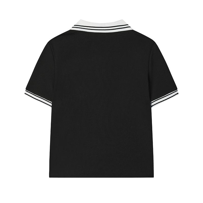 Fila Tennis Stylish Comfortable Breathable Color Block Vintage College Style Embroidered Logo Short Sleeve Polo Shirt Women Tops Black A51W523101F-BK