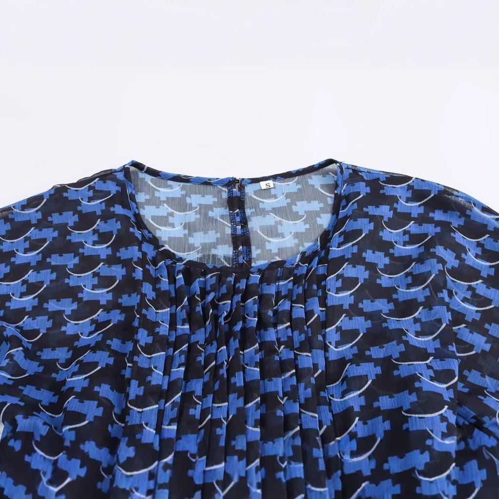 2025 Spring Women's European Style Chiffon Cutout Waist Long Dress