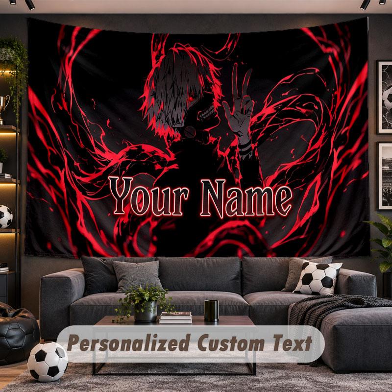 Wall Hanging Tapestry Custom NameTokyo Ghoul Pattern Personalized Printed Fabric Wall Decor