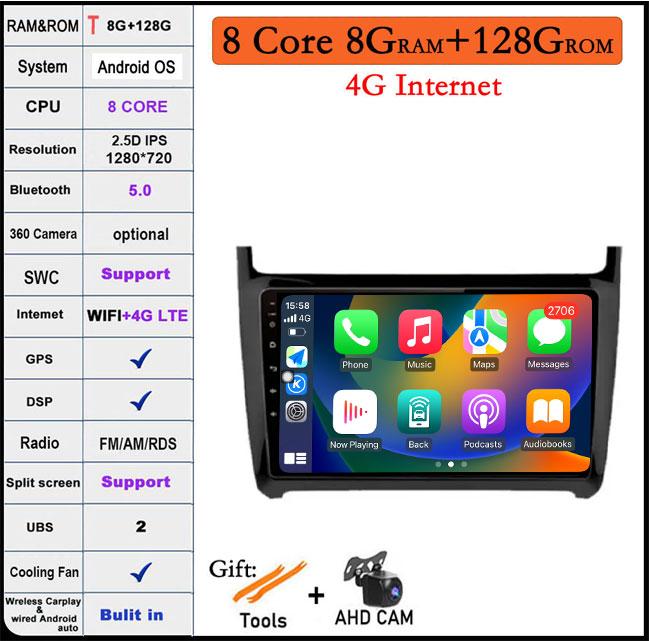 For Volkswagen VW Polo 5 Sedan 2008 - 2020 Car Radio Multimedia Player Carplay Stereo GPS DVD Head Unit 4G Wifi