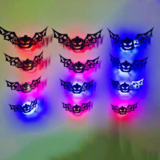 8/12Pcs Halloween LED Light Wall Sticker Hollow Spooky Bat Pumpkin Spider Night Light Holiday Party Home Office Wall Decoration Decal