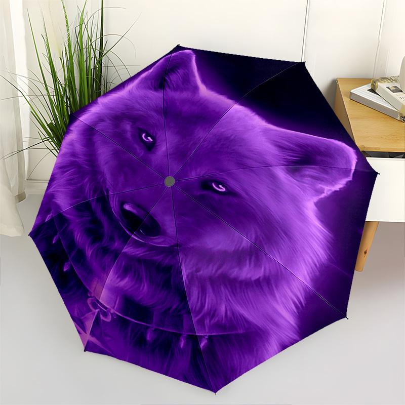 

Wolf,Purple Automatic Folding Umbrella Compact 8 rib Design,Unique Style,Suitable for Everyday Outdoor Use,Perfect Gift for Friends an