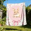 1pc Bunny Print Outdoor Flannel Blanket , Machine Washable Perfect Gift for Birthday , Holiday Travel Accessory , Durable Material