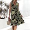 Plus Size V Neck Sleeveless Dress Watercolor Blossom Print For Outdoor Garden Party