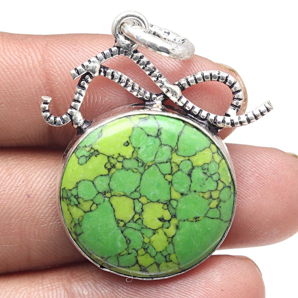 Pendant Green Turquoise Gemstone Handmade Gift For Her Silver Jewelry 1.75"