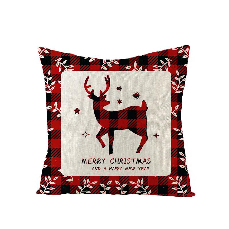 

Christmas Pillow Case Red and Black Plaid Christmas Tree Snowflake Polyester Series Printed Sofa Cushion 45 * 45Cm (without pillow core)