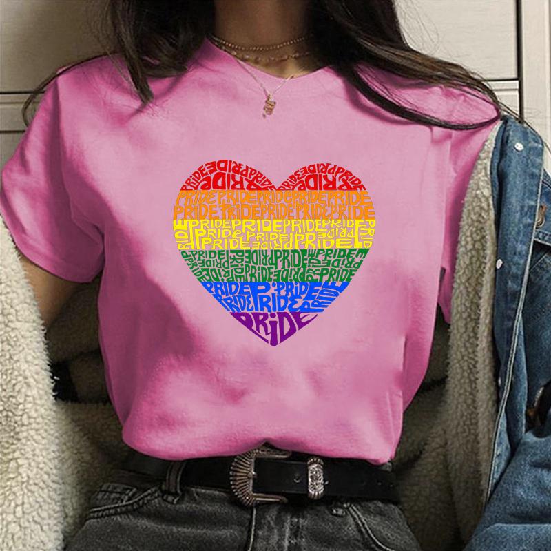 New Women's Pride Heart Pattern Printed T-Shirt Women's Summer Colorful Heart Shirt T-Shirt