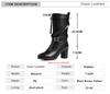Fashion 2025 High Quality Women's Shoes Belt Buckle High Heels Boots Solid Modern Boats Women Hot Sale Round Toe Zip Mid-Calf Booties