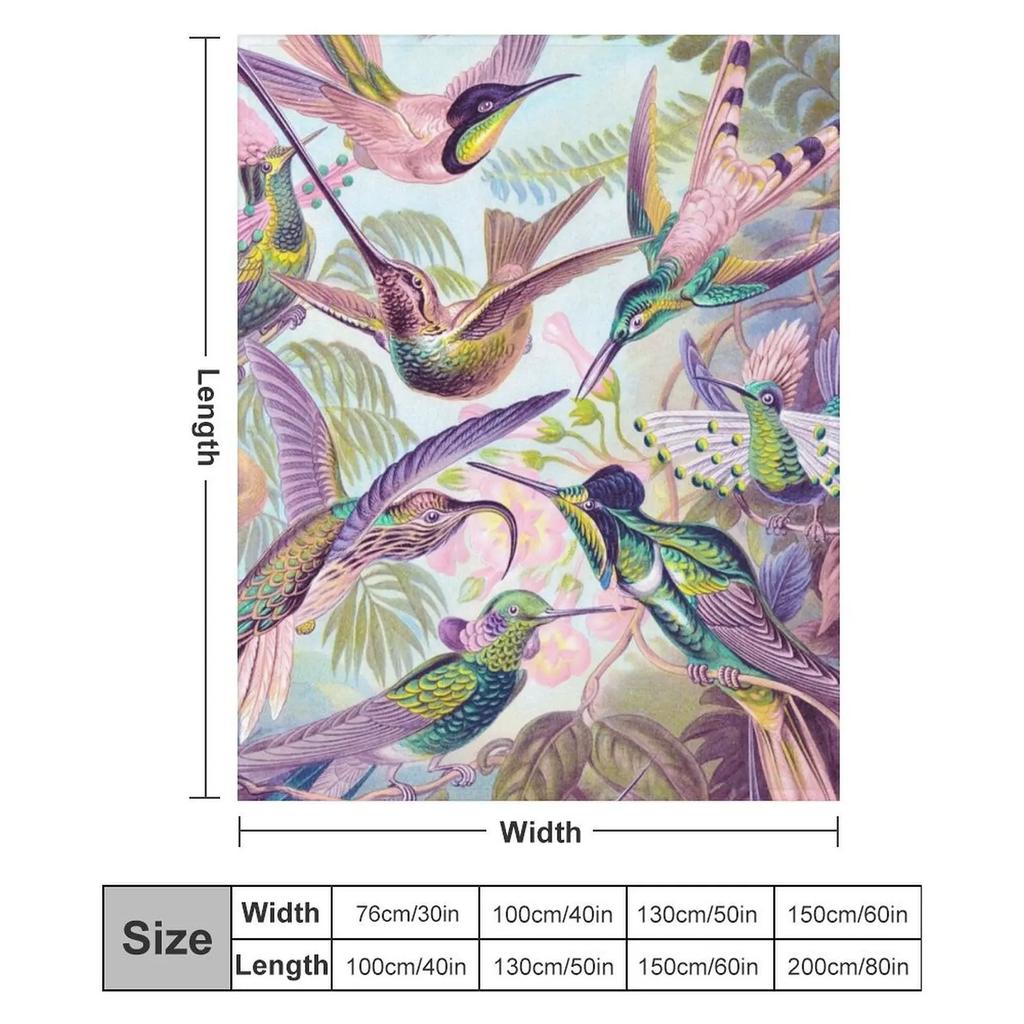 Pink: Haeckel Hummingbirds 1904 Throw Blanket Lightweight Warm Blanket for Travel Camping