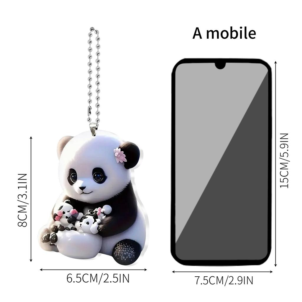 2D Cute Car Acrylic Flat Rearview Mirror Pendant Keychain Accessories