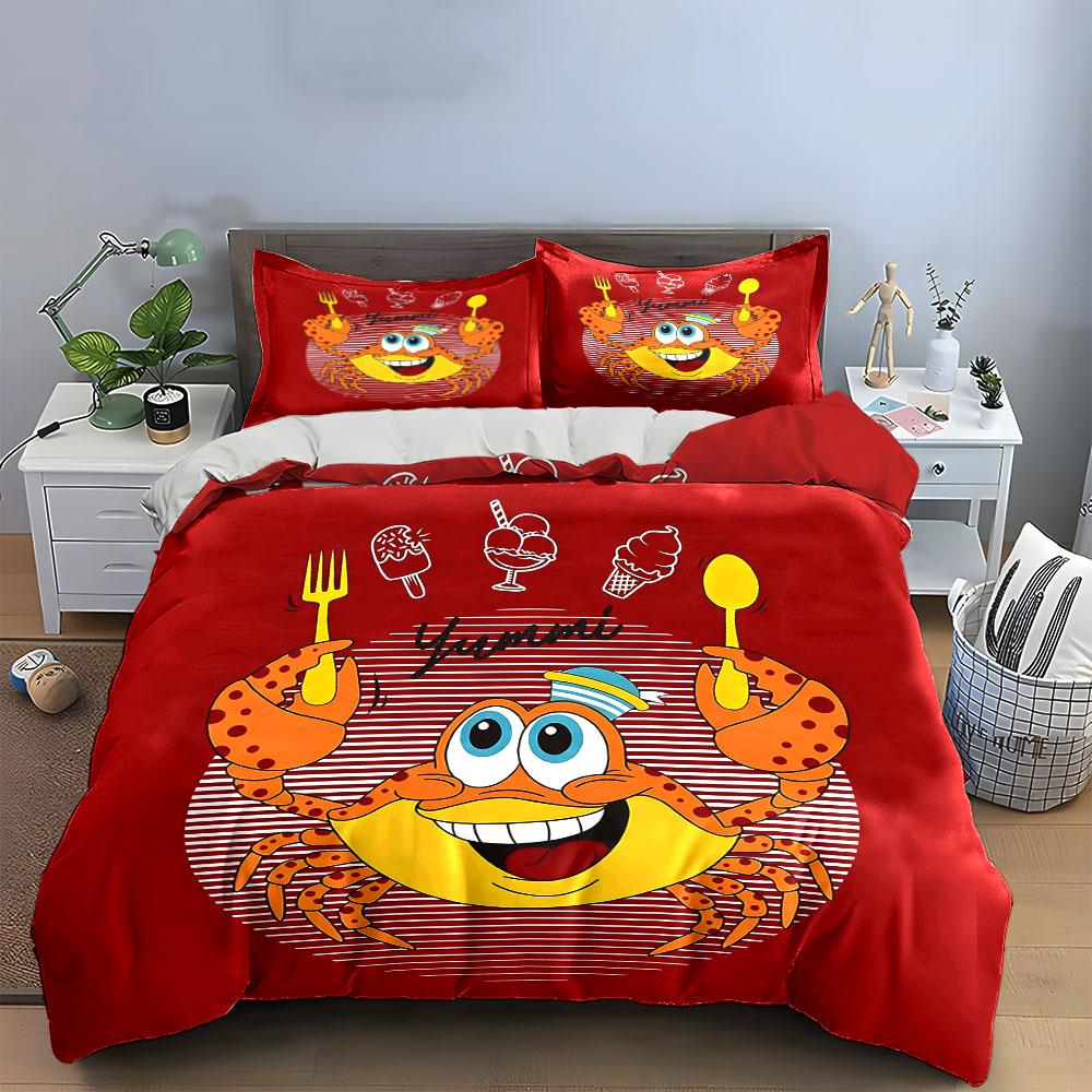 Happy Crab Eating Ice Cream Bedding Duvet Cover Set Duvet Cover Pillowcases  (1*Duvet Cover 2*Pillowcases, Without Duvet Insert)