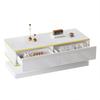 Mesa de centro de alto brillo de 100*50*38 cm con 2 cajones grandes, Blanco cálido + Borde dorado, Parte media estrecha y parte superior e inferior anchas