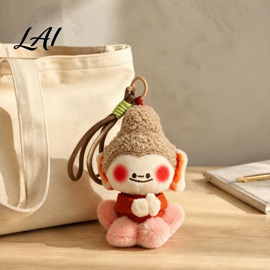 Plush Keychain for Bags Cute Buddha Keychain Dunhuang Style Pendant with Embroidered Colorful Woven Bracelet Details Soft Car Bag Charm Creative