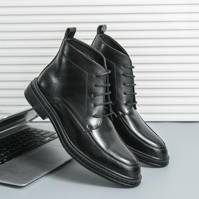 Men's British Style Pointed Toe Leather High-top and Mid-top Martin Boots - Formal, Large Size Available