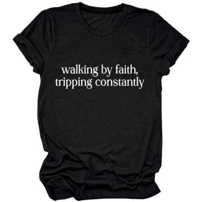 GAQEUWR Faith Shirt for Women, Walking by Faith Tripping Constantly Shirt, Inspirational Bible Verse Short Sleeve Tops