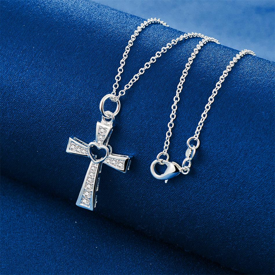 925 sterling silver 16-30 inch exquisite cross shaped zircon pendant necklace for women's fashionable wedding accessories