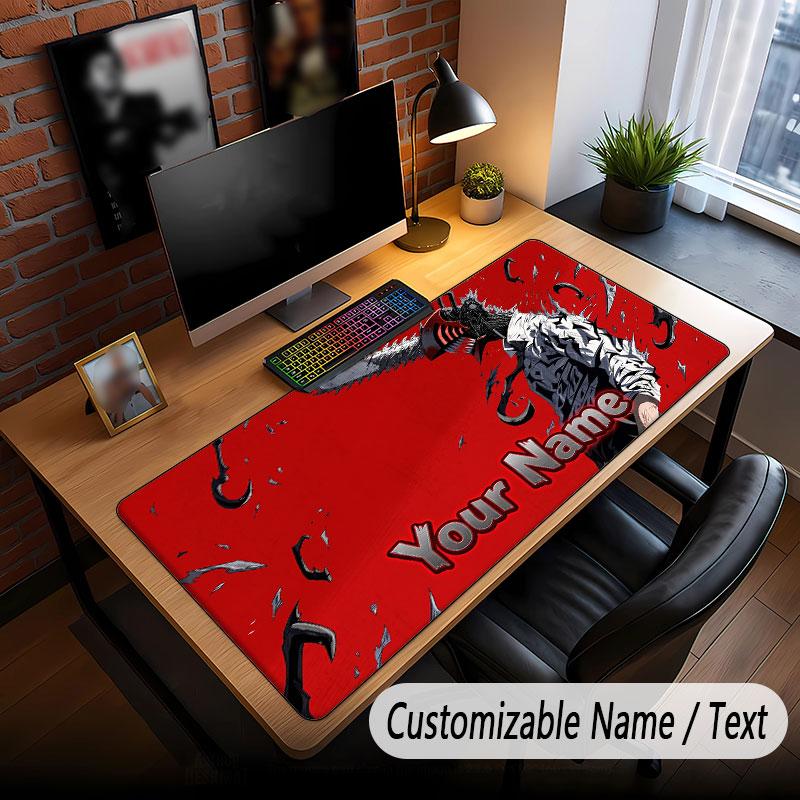 Tappetino Mouse Esteso con Nome Personalizzato, Tappetino da Scrivania Gaming Chainsaw Man per Decorazione Desktop Ufficio Domestico