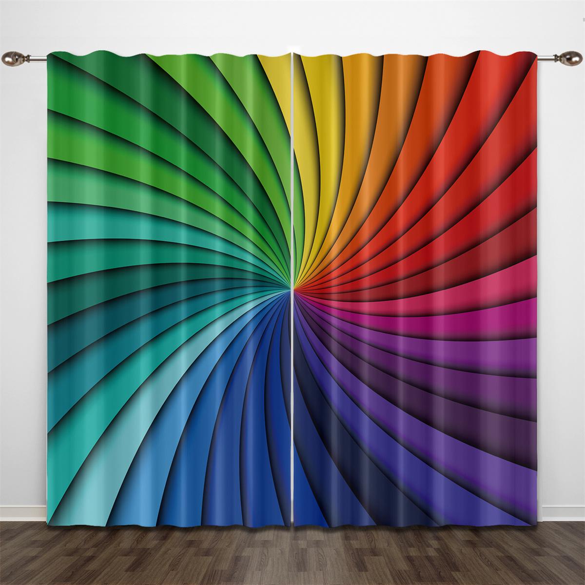 

Психоделическая 3D-печать с красочным радужным принтом, минималистичный светофильтр, занавеска для гостиной, спальни, кухни, 2 предмета, декор 100W 60H&Grommet Top