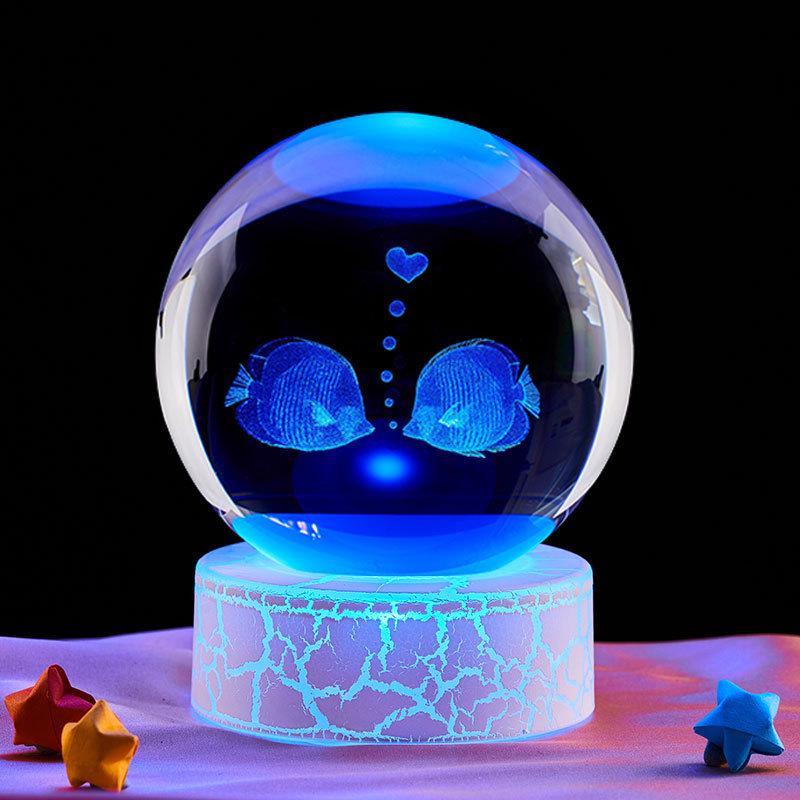 Kissing Fish Crystal Ball Music Box Night Light - Gift for Classmate or Best Friend