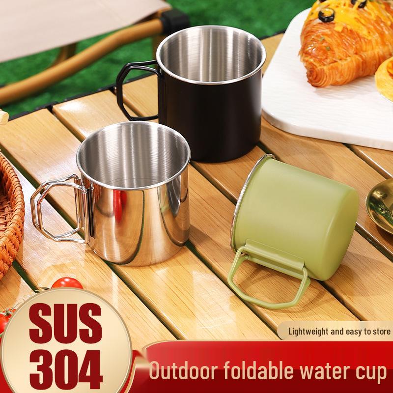304 Stainless Steel Portable Folding Camping Cup with Handle