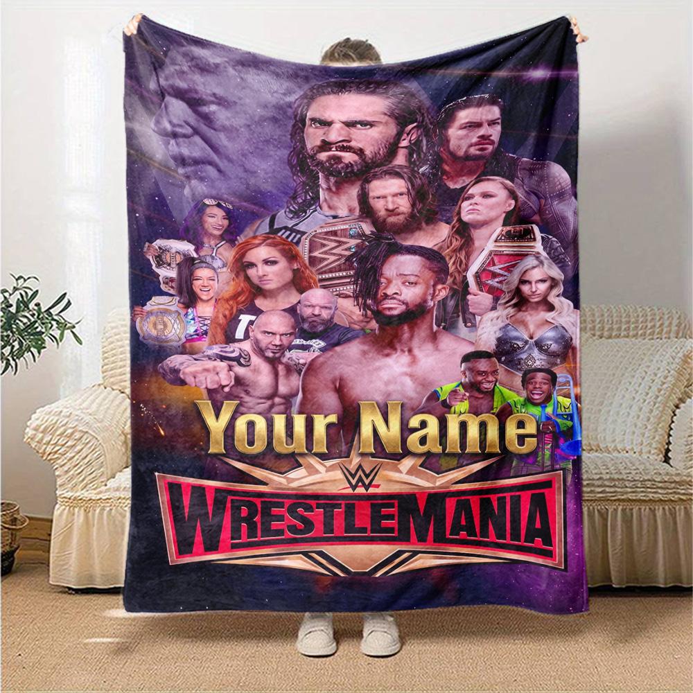Wrestlemania Customize Text Blanket Lightweight Customizable Blanket Warmthful Decor Perfect for Livingroom Seaside Bed Chair Ideal for All Seasons