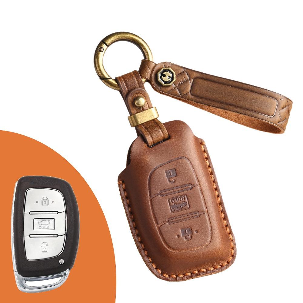 Handmade Leather Key Cover for Hyundai IX35 Elantra Verna Retro Style Car Key Protector