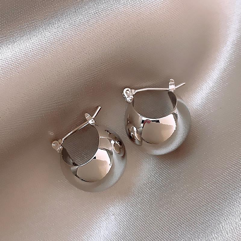 ANENJERY Metal Glossy Chunky Earrings for Women Fashion Geometric Golden Silver Color Earrings Jewelry Brincos