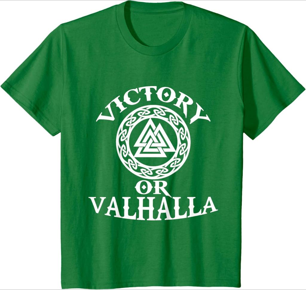 Victory Or Valhalla Nordic warriors pattern design 100 cotton summer Oneck short sleeve casual printed mens Tshirt