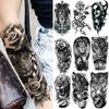 Tiger Flower Temporary Tattoos For Women Men Realistic Lion Scorpion Vampire Skull Compass Fake Tattoo Sticker Forearm Tatoos
