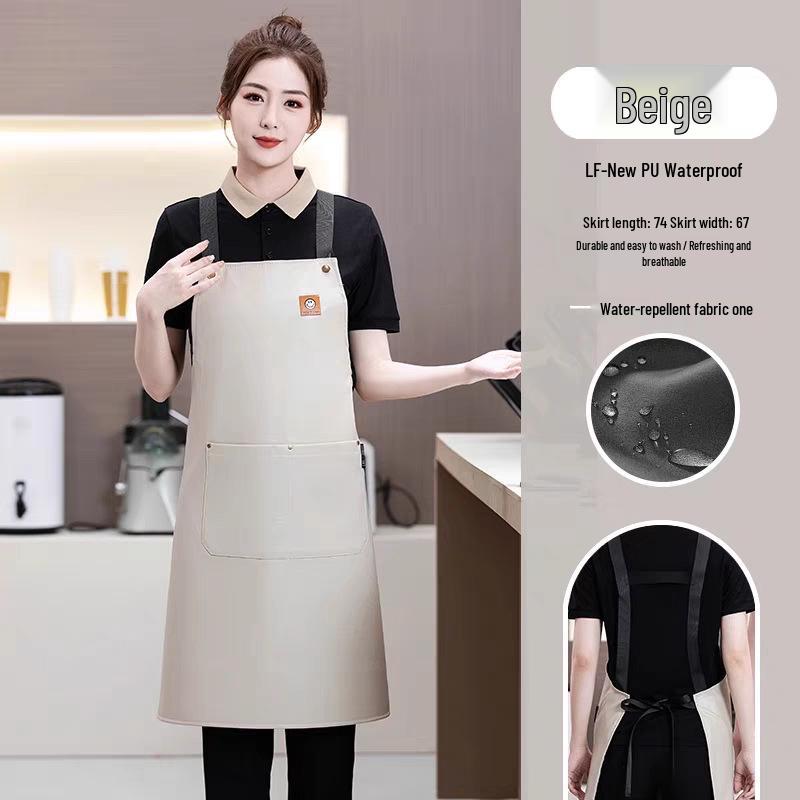 

Fashionable PU Waterproof Kitchen Apron, Oil-Proof Waist Design for Men & Women, Ideal for Catering & Milk Tea Shops