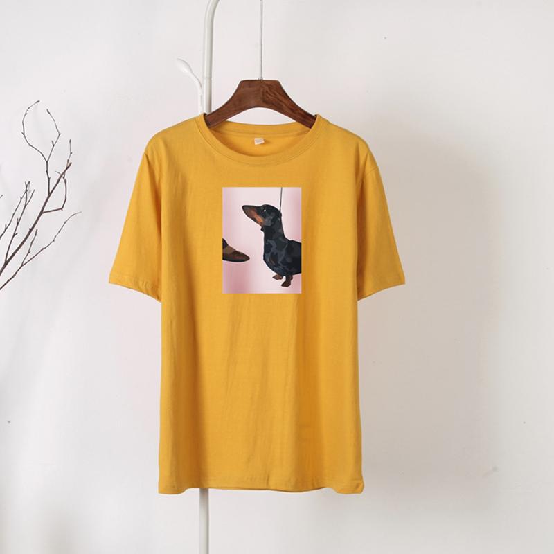 Hirsionsan Vintage Art T Shirt Women Summer Casual 100% Cotton Short Sleeve Tees Female Loose Cartoon Pattern Print White Tops