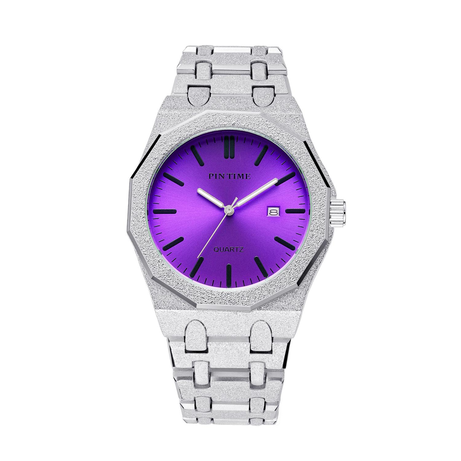 

Fashion Quartz Mens Watches Relogio Masculino Waterproof Trend Colorful Red Pink Rose Watch Stainless Steel Wristwatch Reloj Hombre срібний/фіолетовий