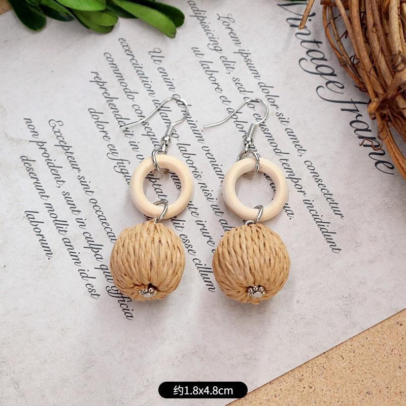 New summer bohemian retro vacation grass vine woven earrings femininity long island beach wooden earrings