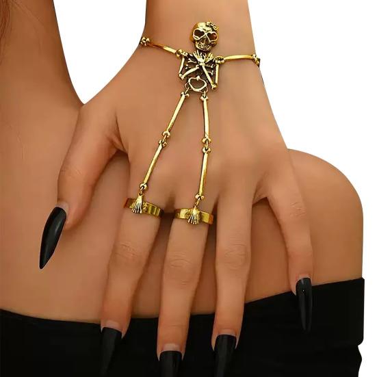Skull Hand Chain Bracelet Skeleton Hand Bracelet Finger Ring Chains Goth Slave Chain Hands Harness Bracelets Friendship Bracelets Halloween Jewelry