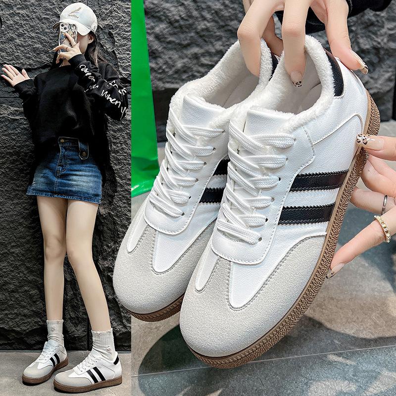 Large Size Autumn and Winter New Casual Flat Color Matching Retro Sports Velvet Board Shoes White Shoes Women