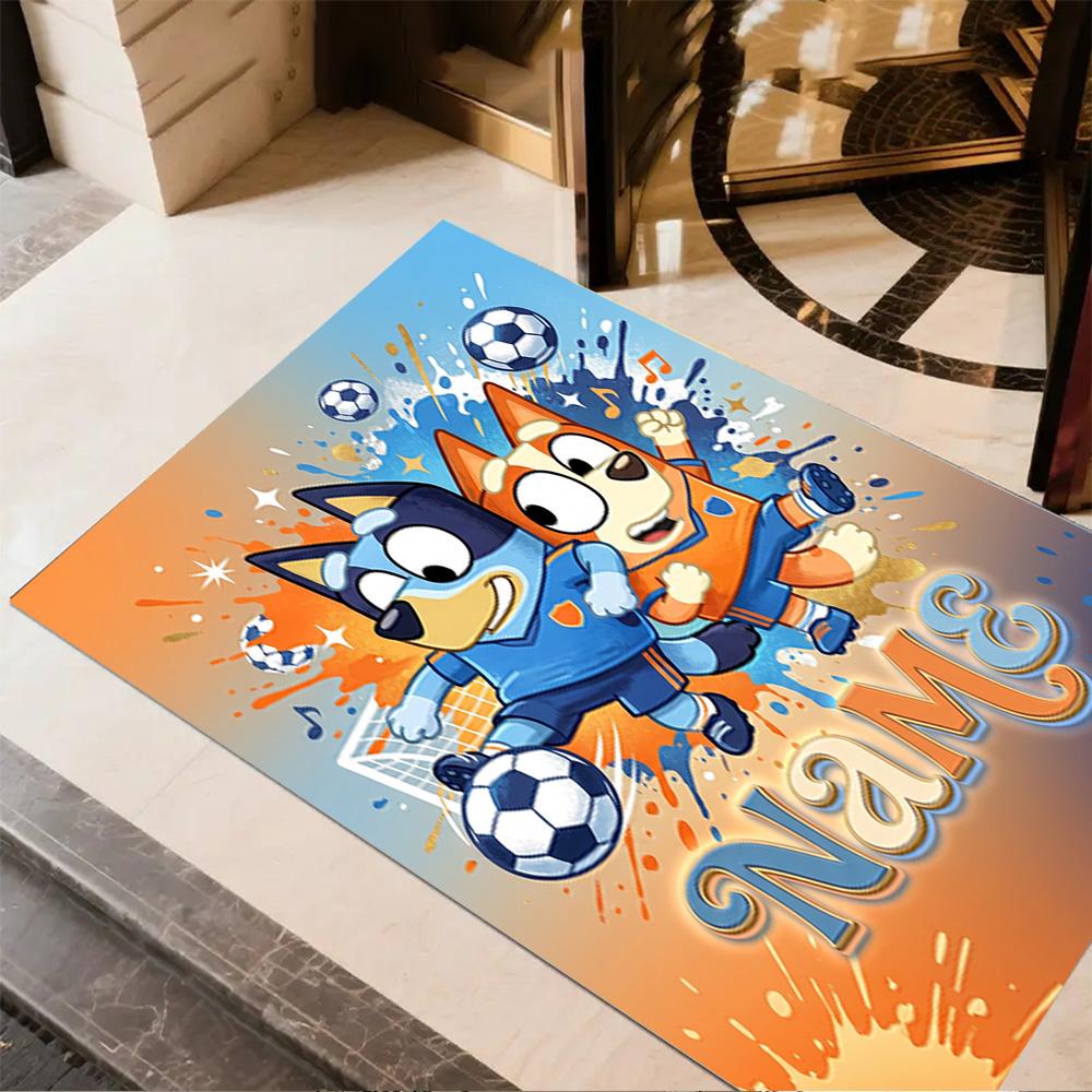 Soccer Fun Bluey Personalized Name Floor Rug Office Rug Perfect for Balcony Game Room Hallway Dormitory Anti-slip Rug Anime Office Decor Spiritual Gif