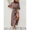 GMXIA Women's Summer V-neck Printed Bouquet Waist Bohemian Dress Holiday Button-down Beach Long Dress