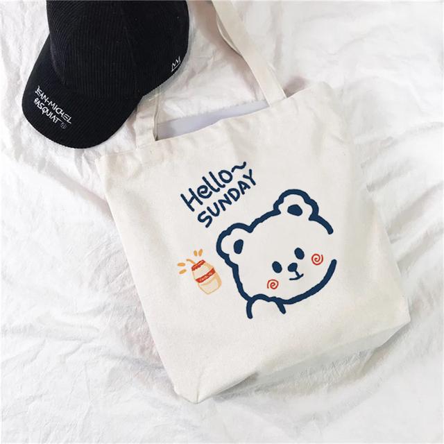 Fashion Simple White Handbag Cute Art Kawaii 2022 New Canvas Shopping Tote Bag Kawaii Gothic Art Cartoon Casual Shopping Bag.