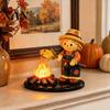 Varm Gul Lys Souvenir Halloween Bål Te Lys Holder, Mat Resin Spøgelse Mumie Fugleskræmsel Figur, Stabil Vinduesudstilling Blød Indretning Rund