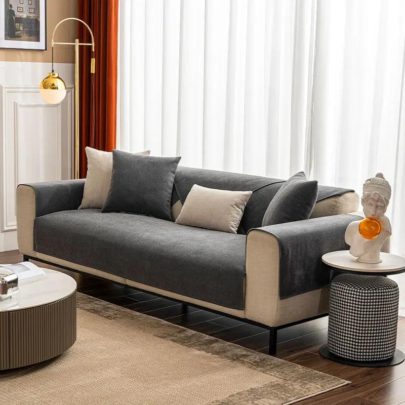 Linen Sofa Cover Solid Color Modern Living Room Anti-slip Combination Sofa Cushion Cover Full Cover Furniture Dust Protection