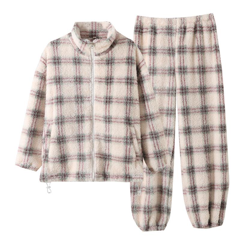 Shu cotton lint winter thickened women's pajamas cardigan long sleeve trousers loungewear set loose casual