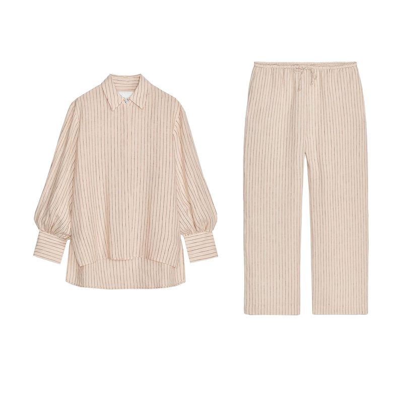 Summer New Linen Long sleeve Lapel Shirts 3480176 Straight Pants Comfortable Casual Trousers 3481176