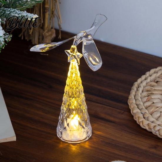 Cone Small for Tabletop LED Glowing Decor Holiday Home Decoration Faux Crystal Christmas Tree Lights Mini Light with Flying Bird & Star Souvenirs