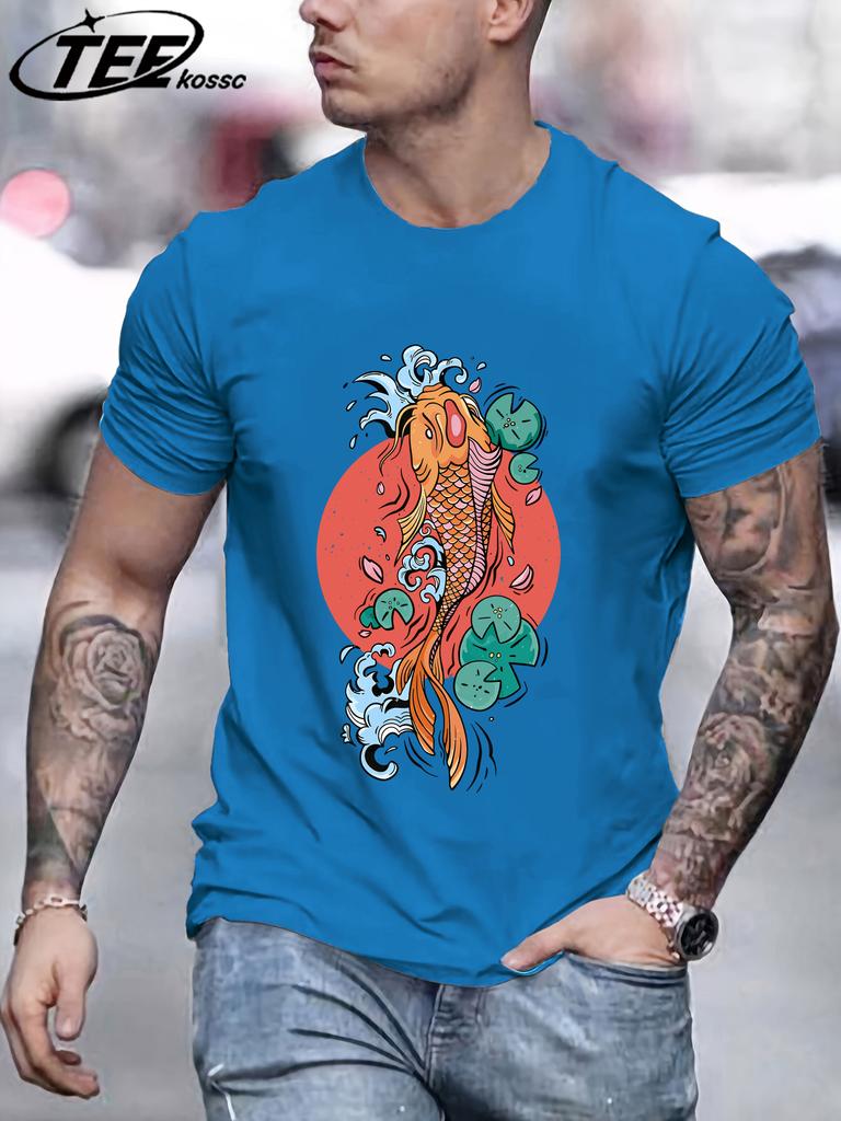 Harajuku Japan Tokyo Koi Printing TShirt Men Oversize Cotton T Shirts Trendy Retro Tops Casual AllMatch Unisex Short Sleeve