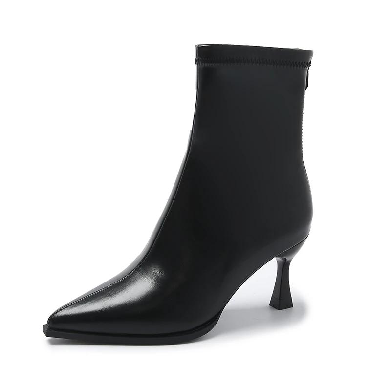 

каблук Узкие ботильоны для женщин Осень-зима Французские модные ботинки с высоким каблуком и щиколоткой заостренные сзади ботинки на молнии женские 35 чёрный