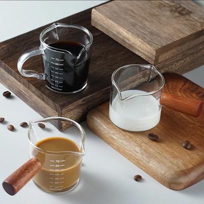 Taza medidora de café expreso de cristal con mango de madera de 50/75/100ML, jarra para leche y Latte de doble/boca única, suministros de café, taza de cocina